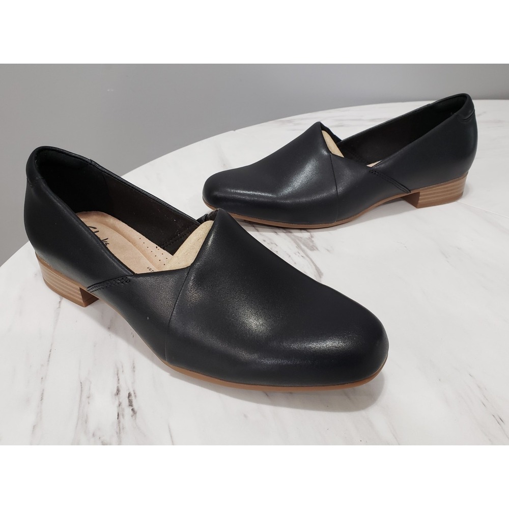 NEW NO BOX CLARKS JULIET PALM BLACK LEATHER LOAFER - US SIZE 9.5 WIDE